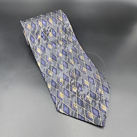 LOUIS ROTH Silk Tie 62" x 4" Geometric Diamond Pattern VTG Italy Gray Purple Tan - Picture 1 of 8